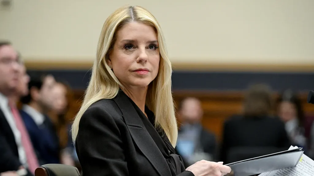 Pam Bondi speaking during a public event amid thyroid cancer news reports