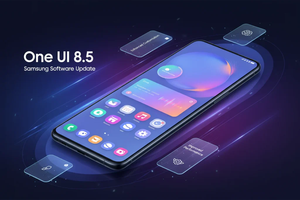 Samsung One UI 8.5 update showcasing Galaxy AI features and Android 16 enhancements on a Galaxy smartphone