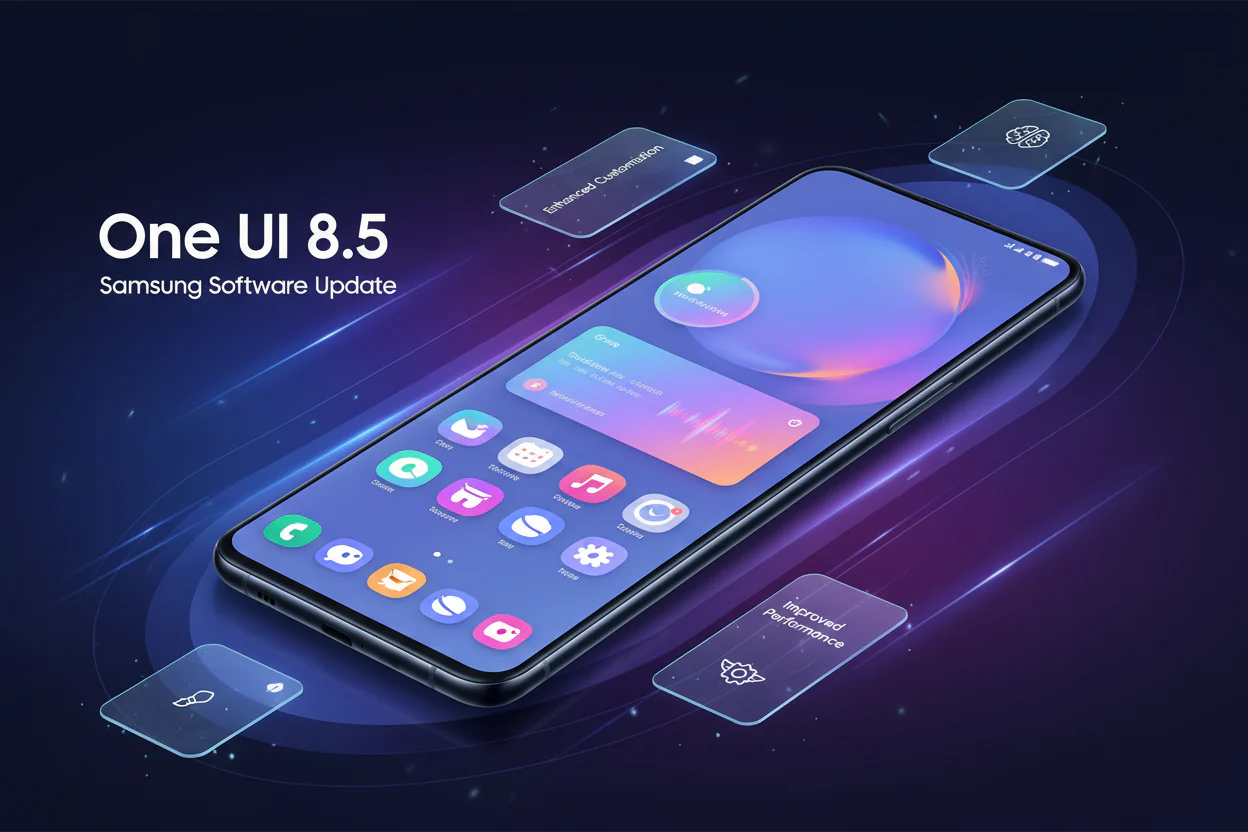 Samsung One UI 8.5 update showcasing Galaxy AI features and Android 16 enhancements on a Galaxy smartphone