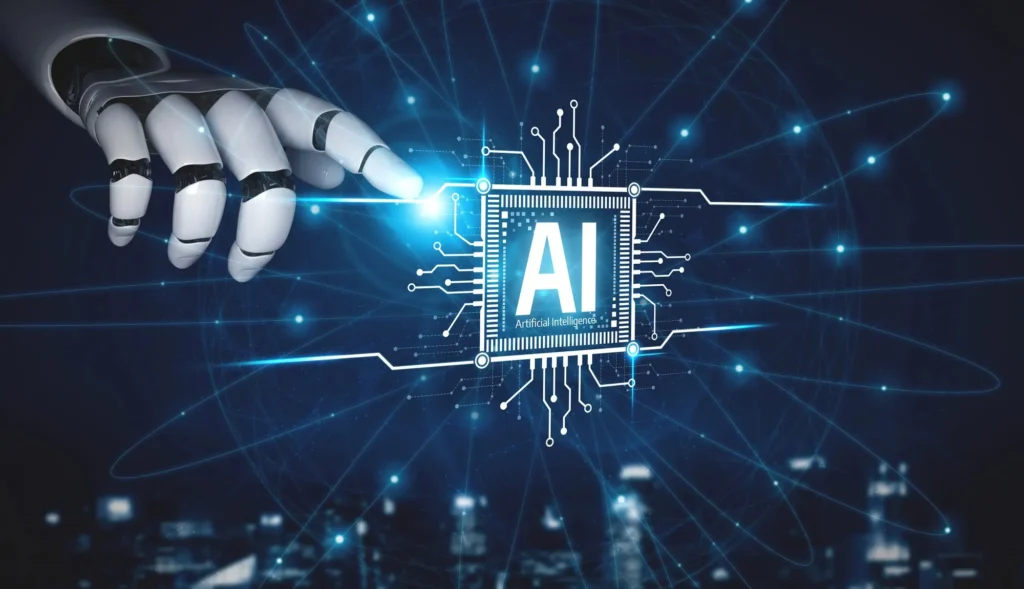 AI-powered cybersecurity concept showing digital hackers and cyber defense technology