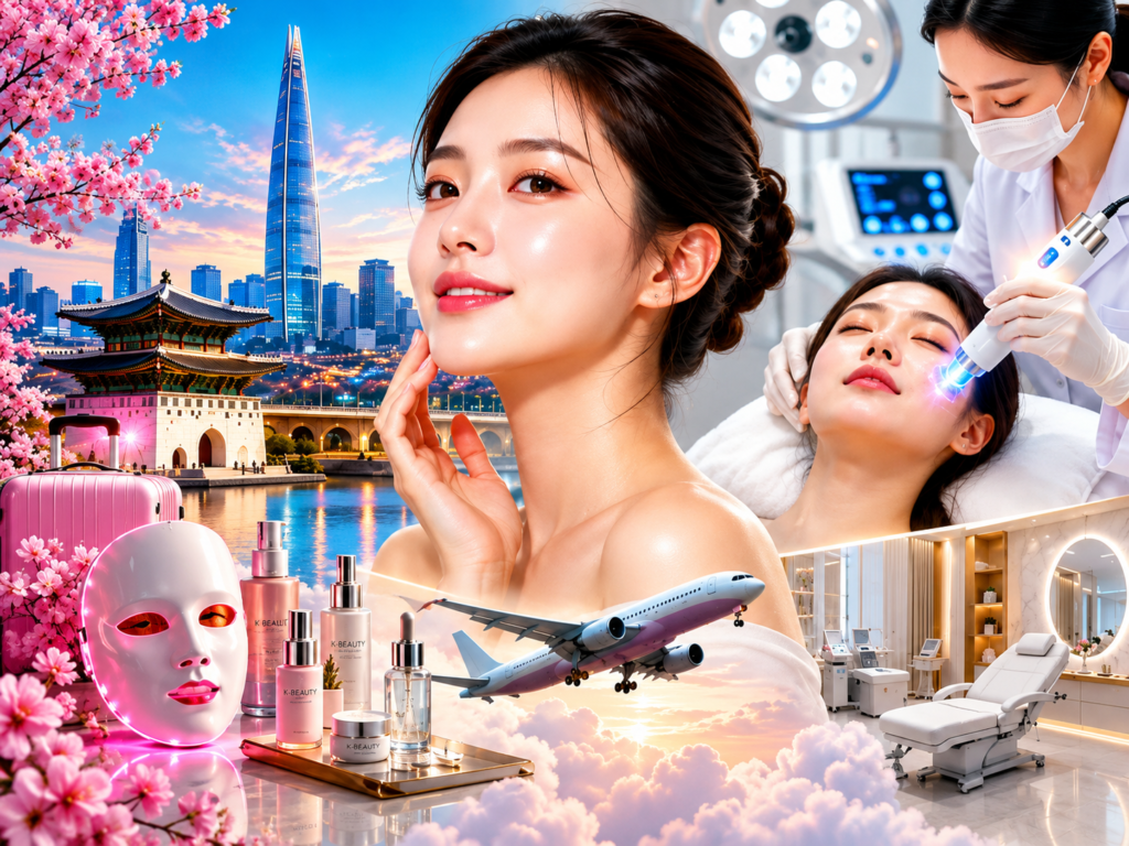 South Korea beauty tourism trend featuring advanced skincare treatments, wellness clinics, and K-beauty experiences in Seoul