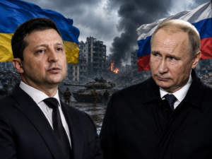 Damaged buildings and military operations during the Russia-Ukraine war, highlighting the latest battlefield developments and global impact.